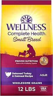 Wellness Complete Health Small Breed Adult Dry Dog Food with Grains and Real Turkey, Natural Ingredients, Omega Fatty Acids, and Probiotics, Made in USA (12-Pound Bag)”