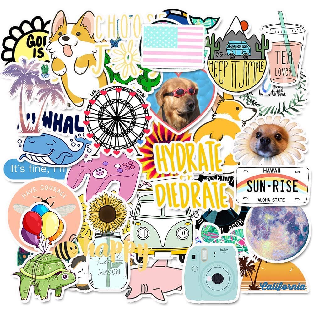 Vsco Stickers for Hydro Flasks 50 Pack, Laptops Sticker for Teens Visco Girl Stuff, Cute Lovely Aesthetic Trendy Waterproof Vinyl Stickers for Hydroflask Water Bottles Skateboard Outdoor Phone Case