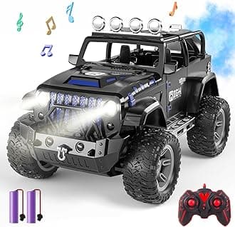 1:16 Remote Control Car with Spray, Lights and Sound, 2.4GHz Remote Control Jeep for Kids, All Terrain Off-Road Jeep RC Car Toys Gift for Boys and Girls