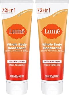 Lume Whole Body Deodorant - Invisible Cream Tube - 72 Hour Odor Control - Aluminum Free, Baking Soda Free, Skin Safe - 3.0 ounce (Pack of 2) (Clean Tangerine)