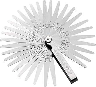 Spurtar Feeler Gauges 0.03-1.00mm/0.001-0.04" 32 Blades Tapered Feeler Gauge Metric and Imperial, Dual Marked Metric and SAE for Measuring Gap Thickness or Width for Spark Plug, Valve, Piston, Guitar