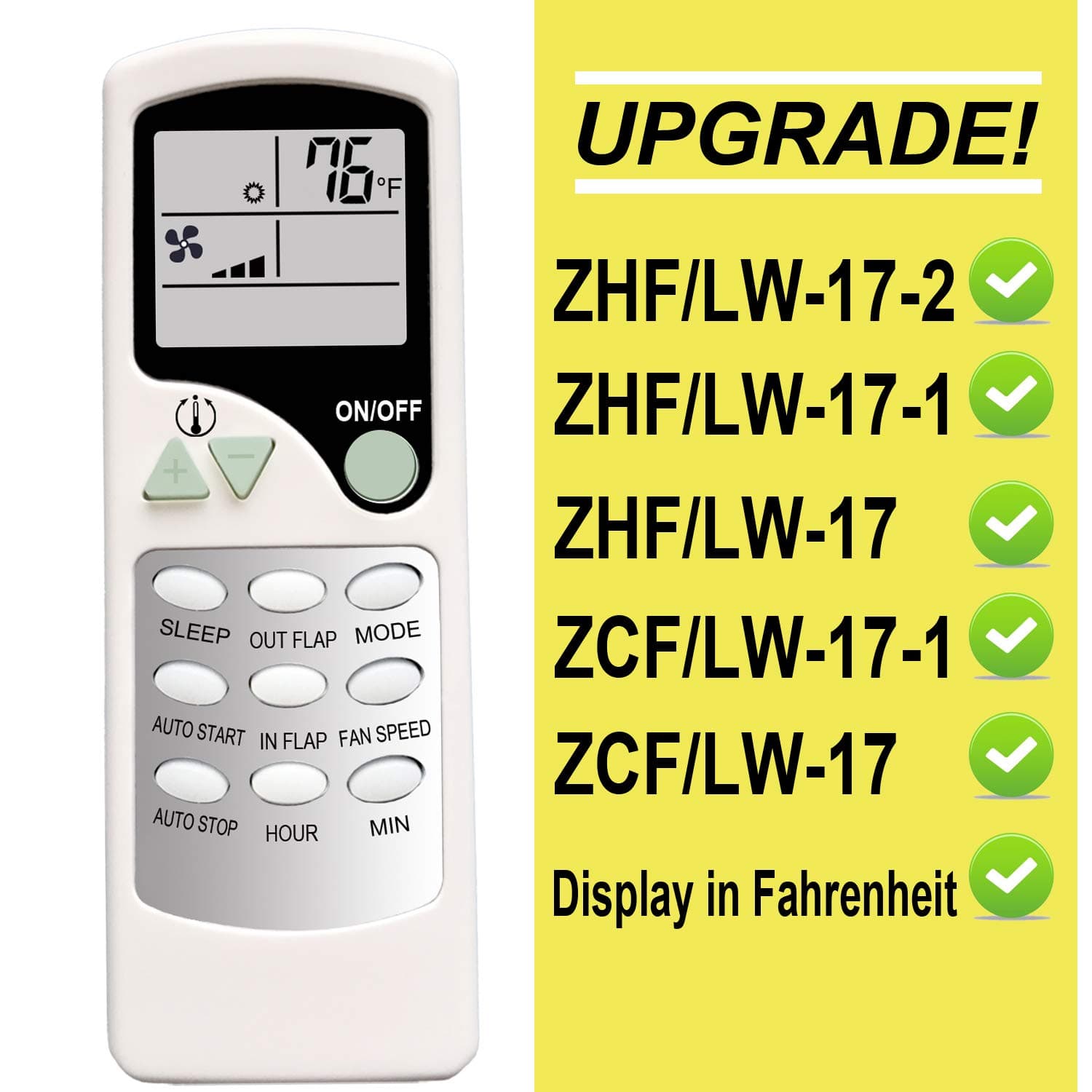 Replacement for Amcoraire HRRM Air Conditioner Remote Control Model Number: ZHF/LW-17-1 ZHF/LW-17 ZCF/LW-17-1 ZCF/LW-17 ZHF/LW-17-2