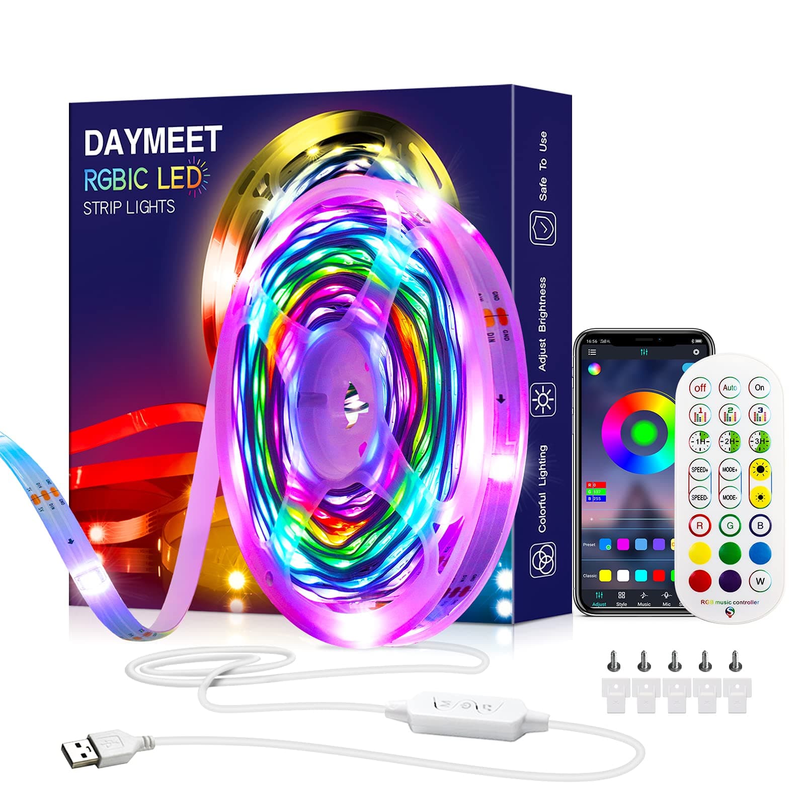 Daymeet Led Lights for Bedroom 32.8ft Led Chasing Effect Dream RGB Light Strip