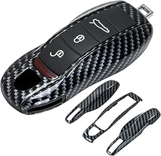 AeroBon 3-Piece Painted Key Cover Key Fob Shell Compatible with Porsche Key Shell Replacement (MK1, Carbon Look)