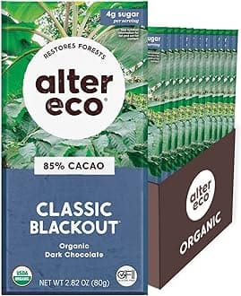 Alter Eco | Classic Blackout | 85% Pure Dark Cocoa, Fair Trade, Organic, Non-GMO, Gluten Free Dark Chocolate Bar, 12 Bars