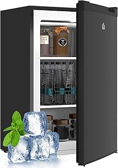 Mini Freezer Countertop, 3 Cu.Ft Compact Upright Freezer with 3 Shelves, Reversible Door for Home, Dorm, Apartment and Office, Black