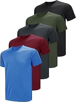 Men's Sports T-Shirts 5 Pack Quick Dry Moisture Wicking Breathable Plain Short Sleeve Crew Neck Sports Gym Running Workout