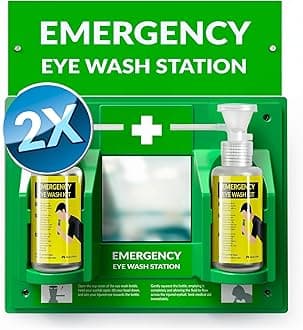 MAASTERS BPA Free Portable Eye Wash Station OSHA Compliant - Wall-Mounted First Aid Eye Wash Kit w/Mirror & 2X 16oz Empty Bottles - No Eye Wash Solution Included - Emergency Eyewash - Set of 2