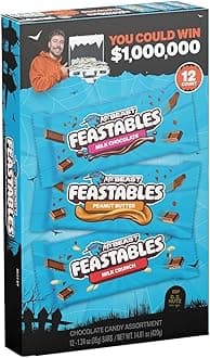 Feastables 12 Pack Assorted Candy Box for Halloween, Milk Chocolate, Crunchy and Peanut Butter - 35G Bars Individually Packed, 35G Assortment Deez N