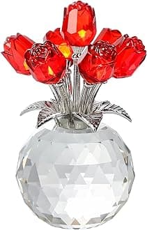 Ornalrist Crystal Red Rose Figurines Gifts for Women Valentine's Day, Glass Bouquet Ornament for Mother's Day Birthday Christmas Ruby Collectible Flowers Anniversary Floral Presents for Her
