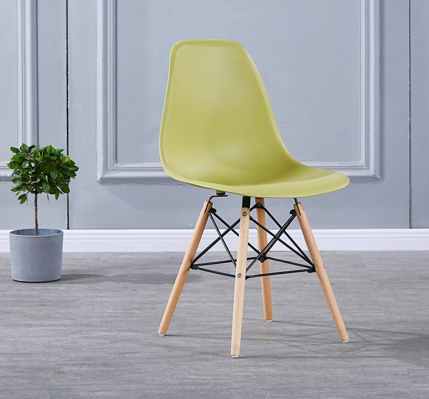 AINPECCA Eiffel Dining Chair Plastic Seat with Solid Beech Wooden Legs Dressing Lounge Home