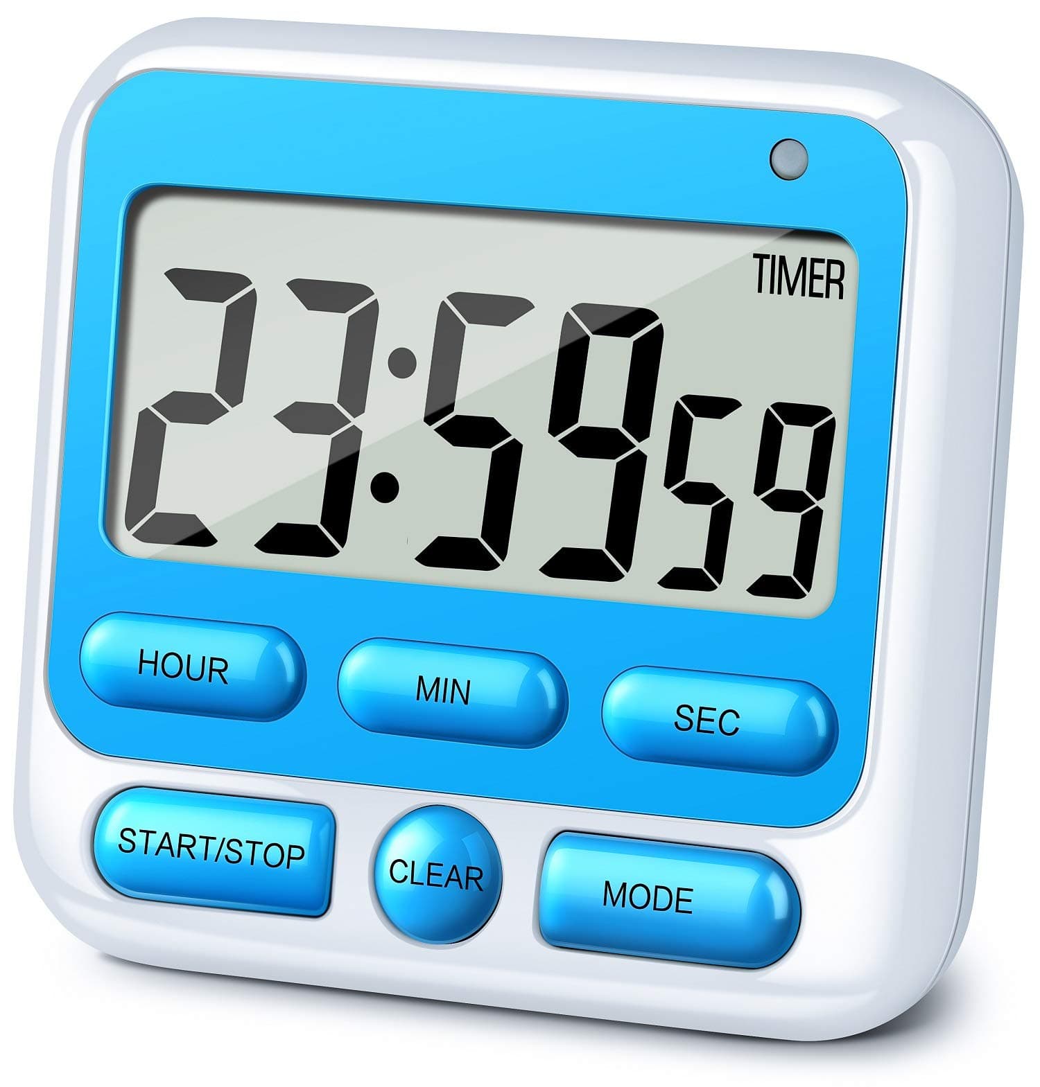 Digital Kitchen Timer with Mute/Loud Alarm Switch ON/Off Switch, 12-Hour Clock & Alarm, Memory Function Count Up & Count Down for Kids Teachers Cooking, Large LCD Display, Strong Magnet (Blue)