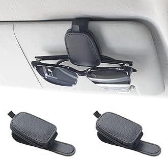 Sunglass Holder for Car, Magnetic Leather Sunglasses Holder and Ticket Card Clip, Car Visor Accessories, 2 Packs (Black)