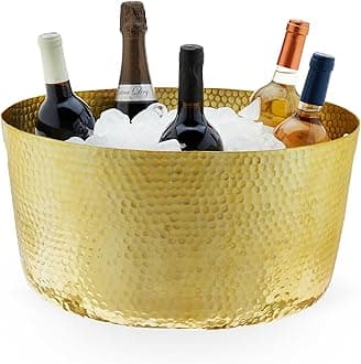Twine Gold Hammered Tub - Large Drink Beverage Tub Chiller, Wine, Beer & Drink Bucket for Parties in 4 Gallon Capacity, Gold