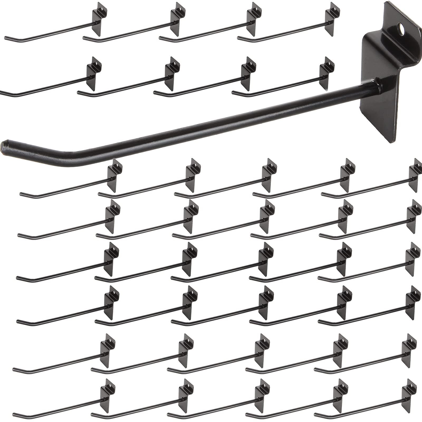 32Pack Slatwall Hooks, 8" Heavy Duty Panel Display Hook, Commercial Grade Slat Board for Panel, 1/8" Thickness Metal Slatwall Deluxe for Garage Shop Retail Display, Black