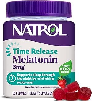 Natrol Time Release Melatonin Gummies, Sleep Support for Adults, 3 mg Melatonin Supplements for Sleep Support, 65 Strawberry-Flavored Gummies, Up to a 65 Day Supply