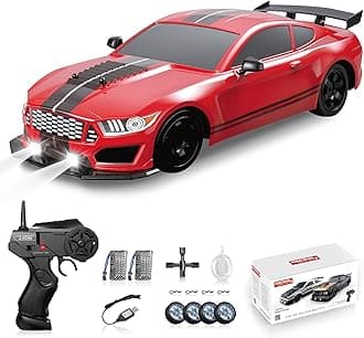 Sakeye RC Drift Car 2.4GHz 1:16 Scale 4WD High Speed Remote Control Cars Vehicle with LED Lights Two Batteries and Drifting Tires Racing Sport Toy Cars for Adults Boys Girls Kids, Red