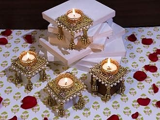 Divyakosh Metal Tealight Candle Holder for Home Decor,Deepawali Gift,Wax Light Diya Lights for Decoration,Golden Lamp for Table Corner,Dheepam for Festival Diwali Onam Diya for Puja (4 Pcs)