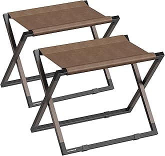 SONGMICS Luggage Racks, Set of 2 Foldable Suitcase Stands, Metal Luggage Holders, Synthetic Leather, Easy to Assemble, for Guest Room, Hotel, Bedroom, Walnut Brown and Ink Black URLR010K02