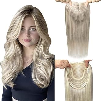 Hair Toppers for Women Real Human Hair 6x7inch Large Base 12inch 55g Hair Pieces for Women with Thinning Ash Blonde to Platinum Blonde Topper Add Volume (#18P60Toppers-12inch)