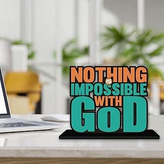 Artvibes Wooden Idols and Figurine Nothing is Impossible with God Motivational Quote Table Decoration for Office Desk | Home Decor | Living Room | Modern Art Wood Showpiece Gift Item (SP_1143)