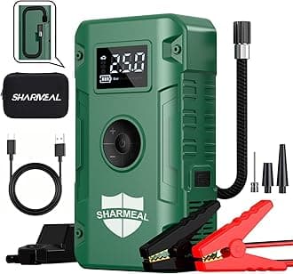 Sharmeal Jump Starter 6000A,12V Car Battery Jump Starter with Air Compressor (Up to All Gas or 10.0L Diesel Engine), Battery Booster with 3 Modes Flashlight and Jumper Cable
