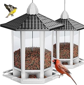 Birdream 2 Pack Bird Feeders for Outdoor Hanging, Retro Pagoda Design Fun Installation Bird Feeder, Attracting Wild Birds Chickadees Goldfinches Cardinals Finches and Sparrows - Black&White