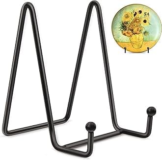 Mocoosy 2 Pack 4 Inch Black Iron Easel Plate Stands for Display - Metal Frame Holder Stands for Pictures, Photos, Decorative Dishes and Tabletop Art