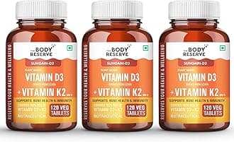 - The Body Reserve """ Vitamin D3 K2 Mk7-120 Veg Tablets, 100% Rda Plant-Based Vitamin D3 Supplement From Lichen Source With Vitamin K2 As Mk7 Menaquinone, Pack Of 3"""