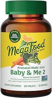 MegaFood Baby & Me 2 Prenatal Multi Minis - Prenatal Vitamins for Women with Choline & Methyl Folate - Gluten-Free, Vegetarian, Pre Natal Multivitamin for Women – 120 Minis Tablets, 30 Servings