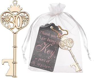 24pcs 30th Gold Key Bottle Opener 30th Birthday Party Favors, 30th Key Beer Bottle Opener Favors 30 Anniversary Souvenirs Return Gifts for Guests Party Decor Supplies