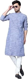 Latest Chikan Men's Cotton Regular Textured Long Kurta Full Sleeves - Casual Ethnic Wear�