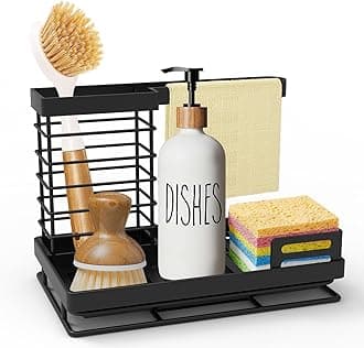 Sink Caddy, Kitchen Sink Organizer, Waterproof & Rustproof Sponge Holder with Drain Tray, Under-Sink Organizers for Dishcloth, Scrub Brush, Soap Bottle, Bathroom Countertop Storage