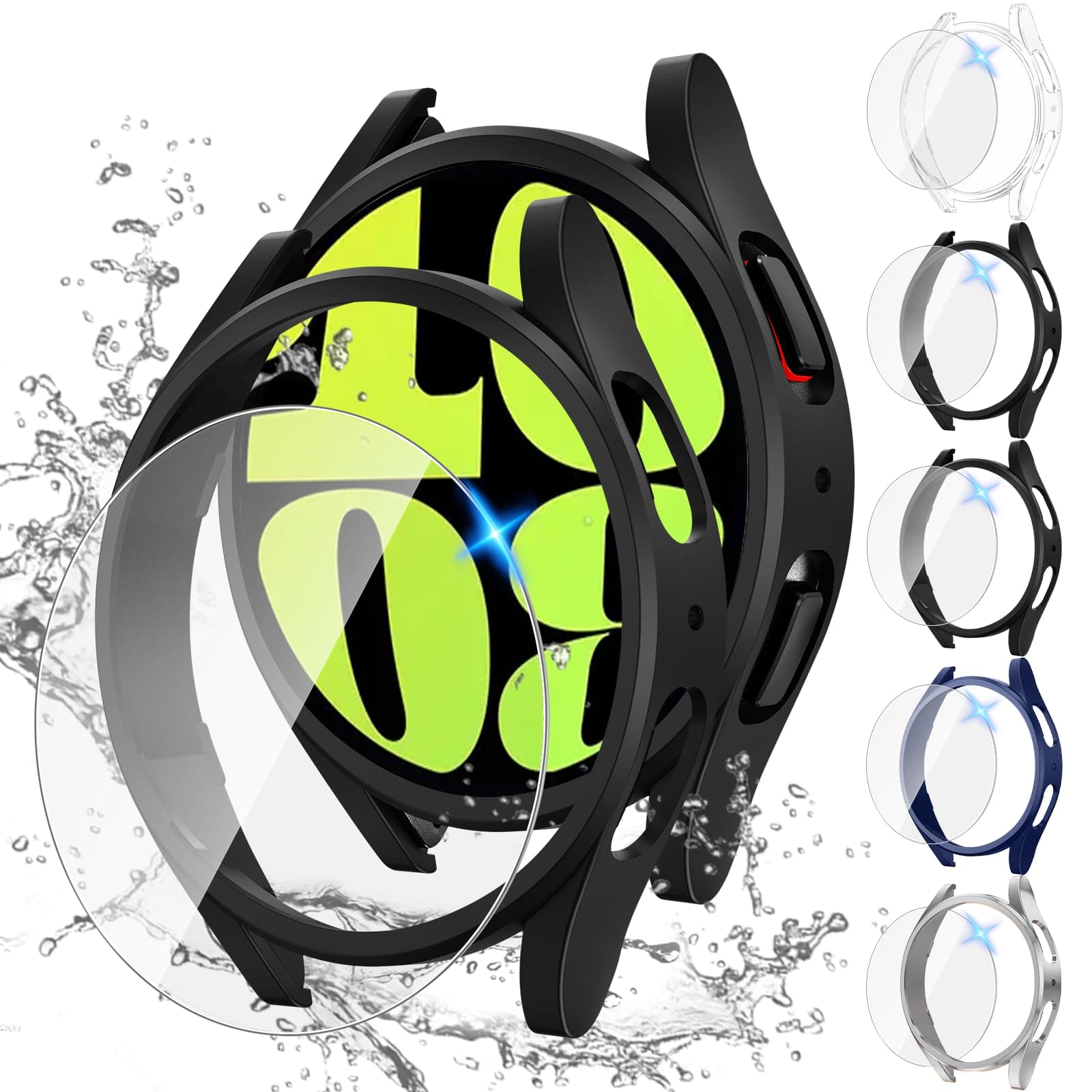 Tensea Multipack for Samsung Galaxy Watch 6 Screen Protector Case 40mm Accessories, Hard PC Bumper/HD Anti-Fog Tempered Glass Protective Film, Face Cover Set, Galaxy Watch 6 Case for Women Men