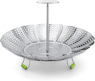 Pavsrmy Steamer Basket, 3rd Generation Stainless Steel Vegetable Steamer with Extendable Handle for Cooking Food, Folding & Expandable Veggie Steam Insert, Fit Various Size Instant Pot (5.5" to 9")