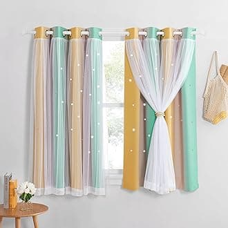 Sponsored Ad – NICETOWN Blackout Star Curtains with Sheer - Thermal Curtains for Kids Bedroom Nursery Girls Living Room Rainbow Drapes with Eyelet for Windows, 2 Panels W52 x L54 Inch (132x137 cm) Yellow Pink Green