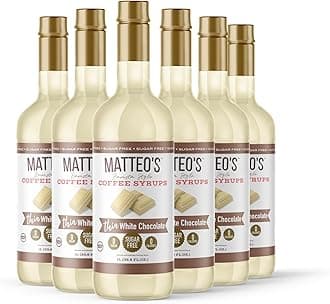 Matteo's White Chocolate Syrup for Coffee, Lattes, Cappuccinos & Desserts – Sugar-Free Sweetener for Beverages, Keto Friendly, Zero Calories, Indulgent Flavor, Non-Alcoholic, 33.8oz (6pk)