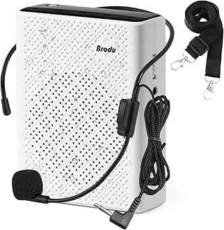 Voice Amplifier for Teachers with Wired Microphone Headset and Waistband, Portable Rechargeable Speaker Megaphone (White)