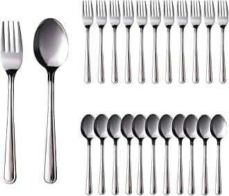 Cutiset 24 Pieces 7 inch Forks and Spoons Silverware Set, Mirror Polished 304 Stainless Steel Flatware Cutlery Set for Home, Kitchen and Restaurant,Dishwasher Safe,Set of 12