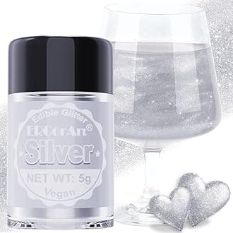 Edible Glitter - Luster Dust Edible for Cocktail Food Grade Drink Glitter for Cake Decorations, Easter Eggs, Baking, Macarons, Strawberries - 5g/Bottle (Silver)