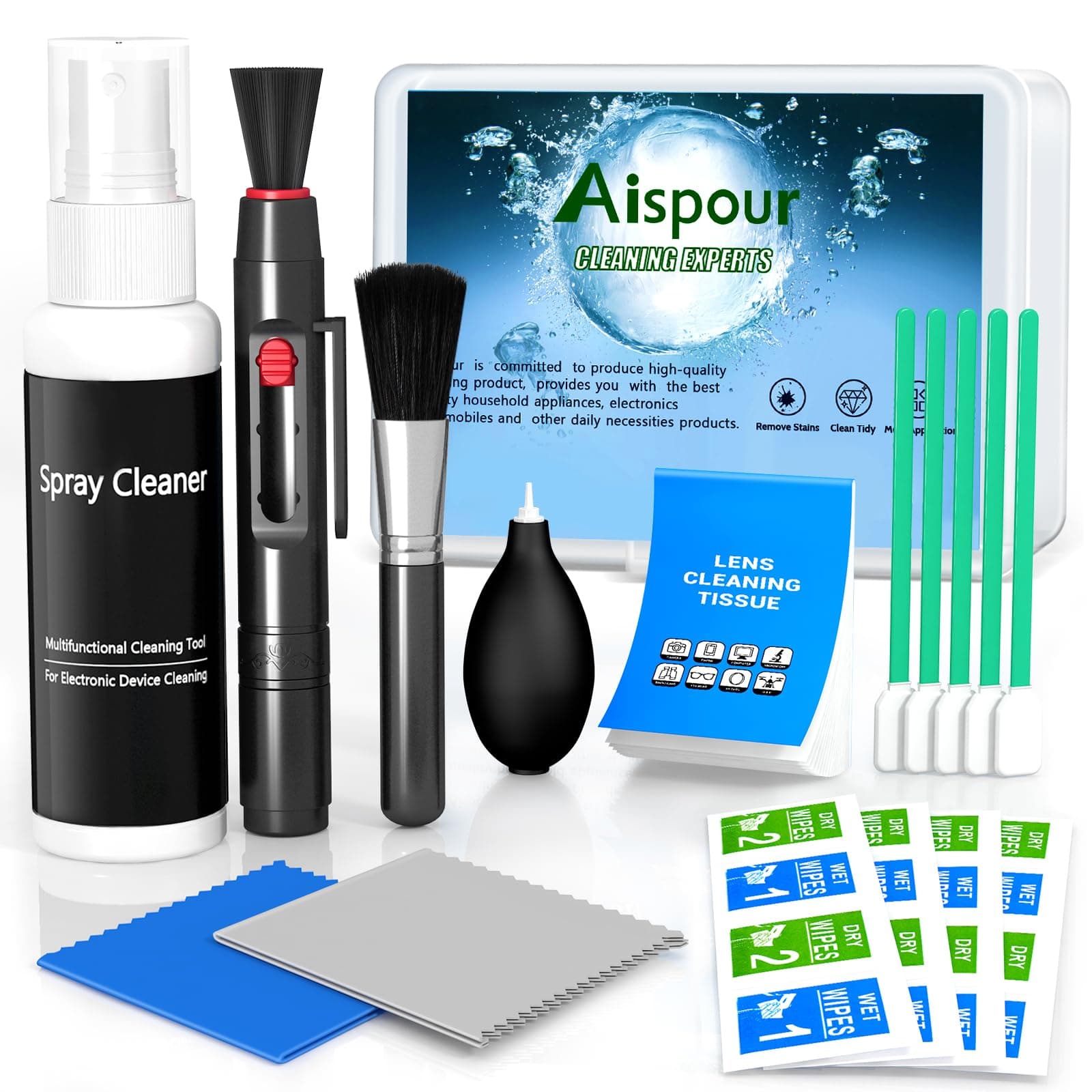 Aispour Camera Lens Cleaning Kit, 10-in-1 Camera Cleaning Kit, Camera Lens Cleaner and Camera Accessories, Includes Lens Cleaning Kit/Lens Cleaner/Lens Cleaning Pen/Soft Brush
