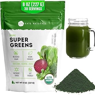 Organic Super Greens Powder. Daily Greens Superfood Blend with Probiotics & Fiber for Smoothies and Juice (30 Servings, 8oz, Natural)