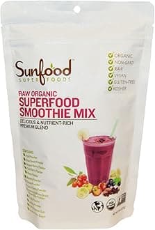 Sunfood Superfood Raw Organic Smoothie Mix - Vegan Superfood Protein Smoothie Powder, Drink Mix with Fruit & 12g Plant Based Protein for Women & Men - 8 oz Bag