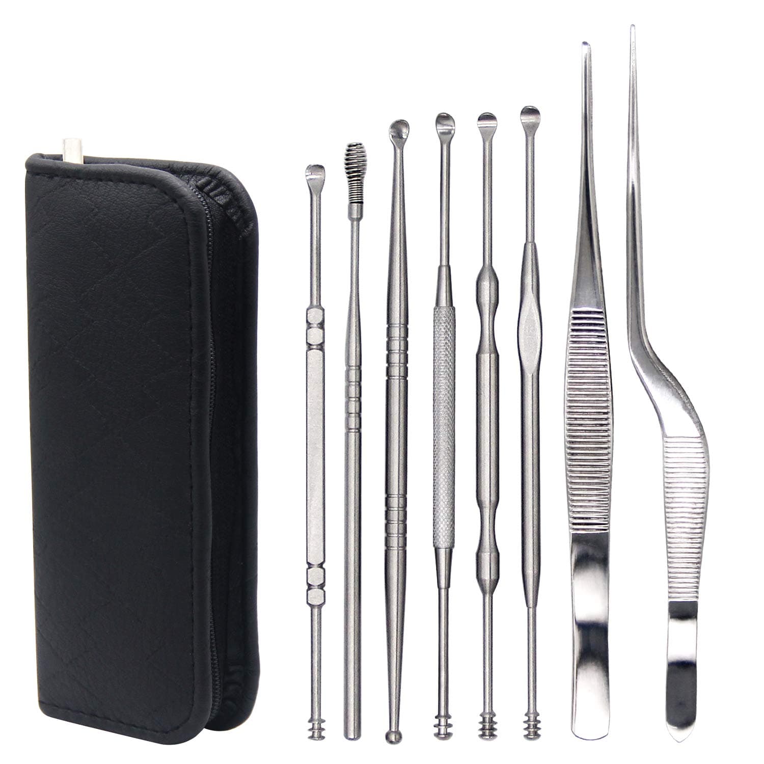 8 Pcs Ear Pick, MOTYYA Ear Cleaning Tool Set, Premium Stainless Steel Ear Curette Earwax Removal Kit with a Travel Carrying Storage Box Multifunction Beauty Tools Kit