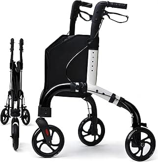 Premium 3 Wheel Rollator Walker for Seniors, Lightweight Foldable Elderly Three Wheeled Rollator with Storage Bag, Aluminum Mobility Aid Rolling Walker