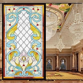 Stained Glass Church Style Decorative Privacy Window Film Static Cling No Adhesive Heat Control Glass Sticker for Home Office W19.7 x H78.74(50x200cm)