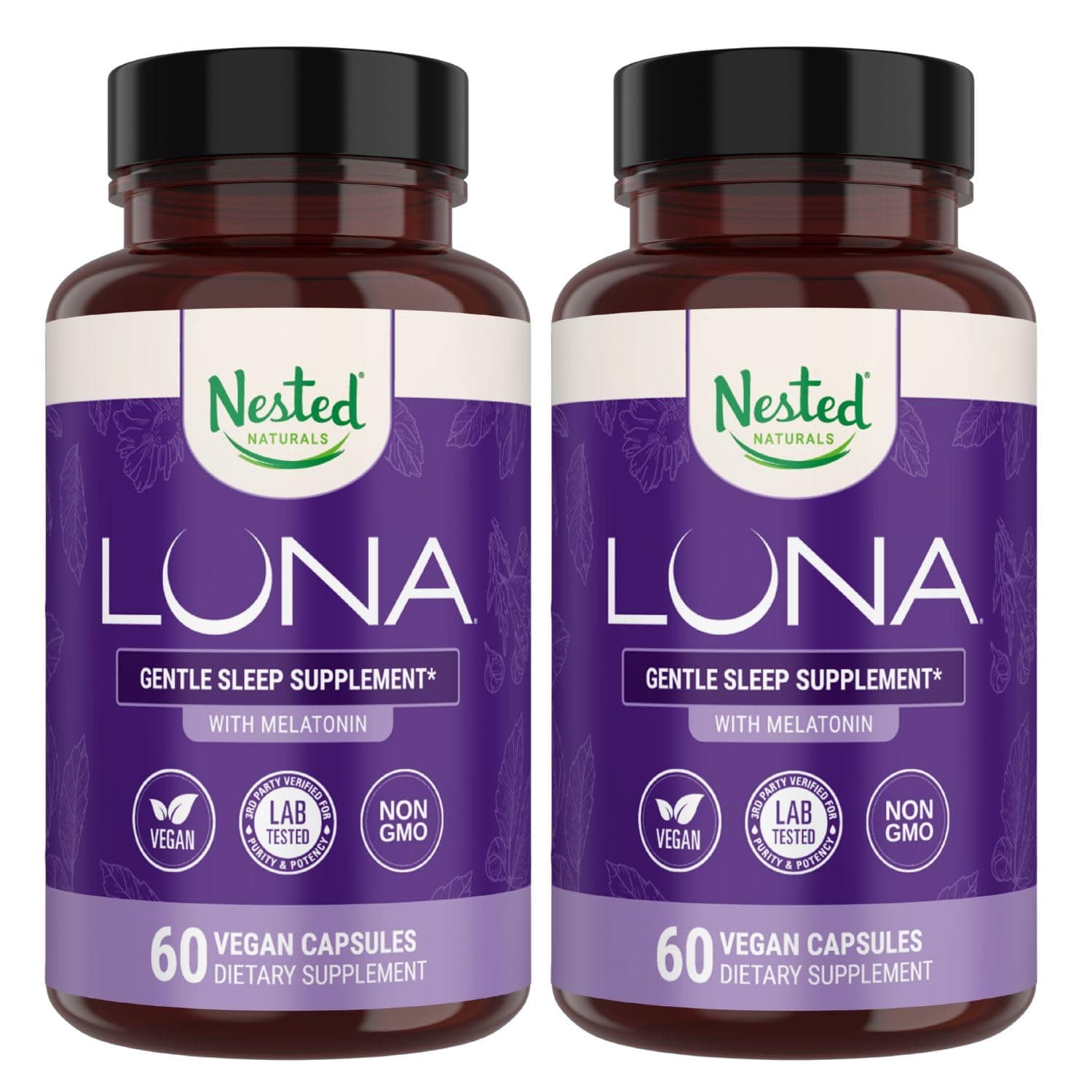 Nested Naturals Luna Sleep Aid - Non-Habit Forming Natural Sleeping Pills for Adults with Naturally Sourced Ingredients - Valerian Root, Melatonin, Chamomile, Lemon Balm, and More - 120 Vegan Capsules