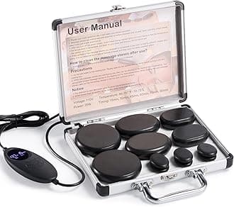 Hot Stones Massage Warmer Kit with Temperature Adjustment, 12 Pcs Hot Stones Massage Set, Portable Hot Stone with Heater for Home Spa Warming Therapy Relaxing