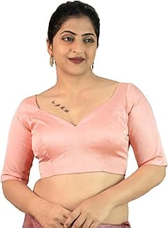 FIGURE'S DESIGNER Women's Dupion Raw Silk Half Elbow Sleeves Sweetheart V Neck Sabyasachi Cut Readymade Saree Blouse S10