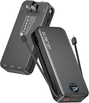 Portable Charger Power Bank, 20000mAh 22.5W USB C Fast Charging with Built-in Cables & Wall Plug, External Battery Bank with LED Display, Travel Essential for iPhone, iPad, Samsung Black